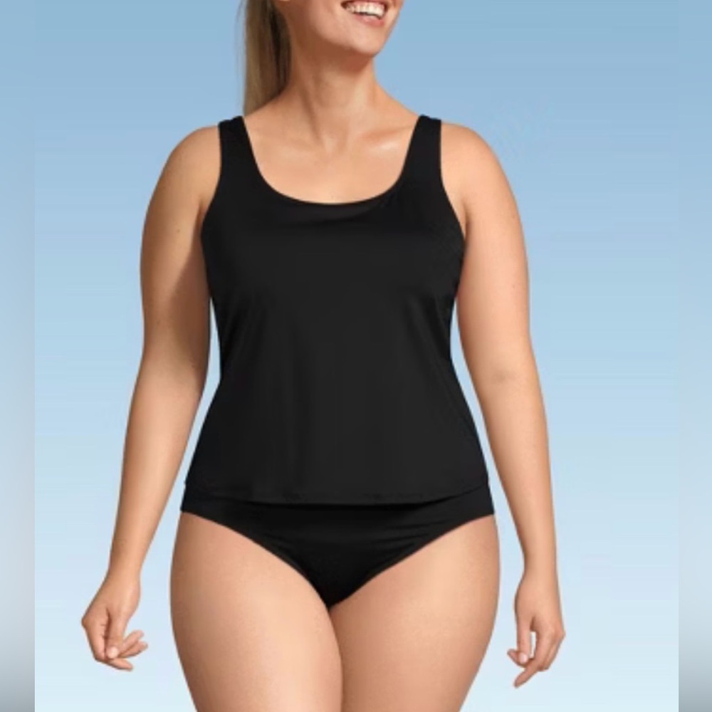 Lands’ End black fauxkini swimsuit 18W NWT
